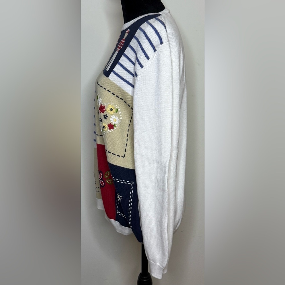 Alfred Dunner preppy Americana patriotic sweater nautical 100% cotton size Med - Picture 6 of 9